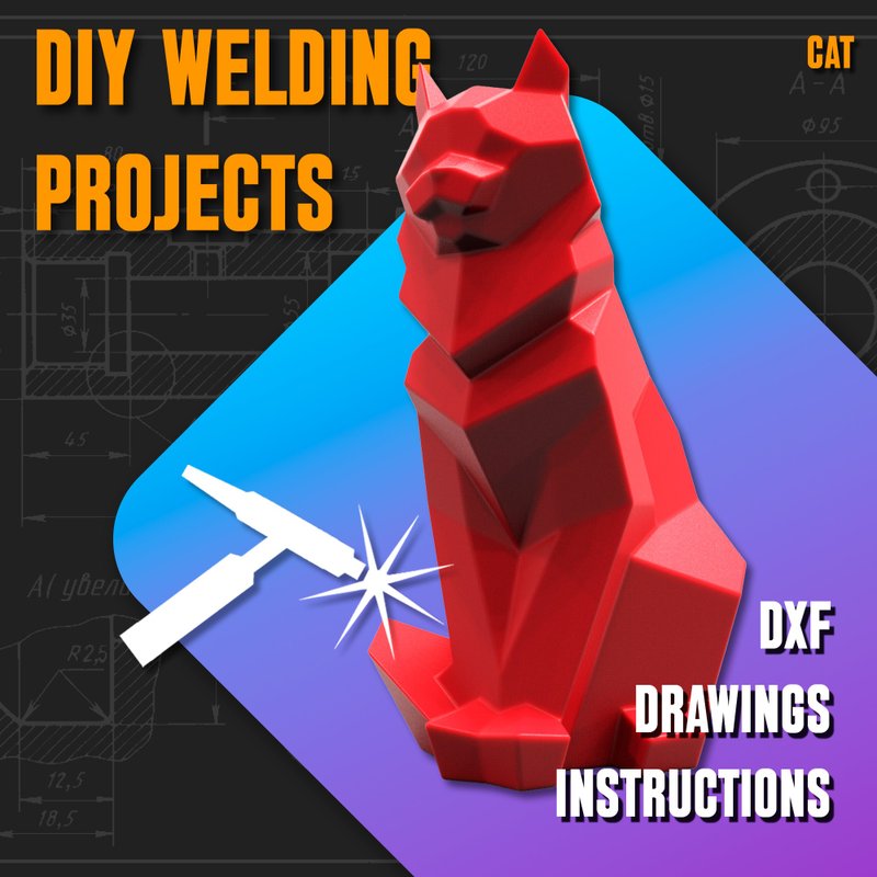 Welding Project Plans Drawings Cat (DXF, PDF) - 圖文模板設計 - 其他材質 