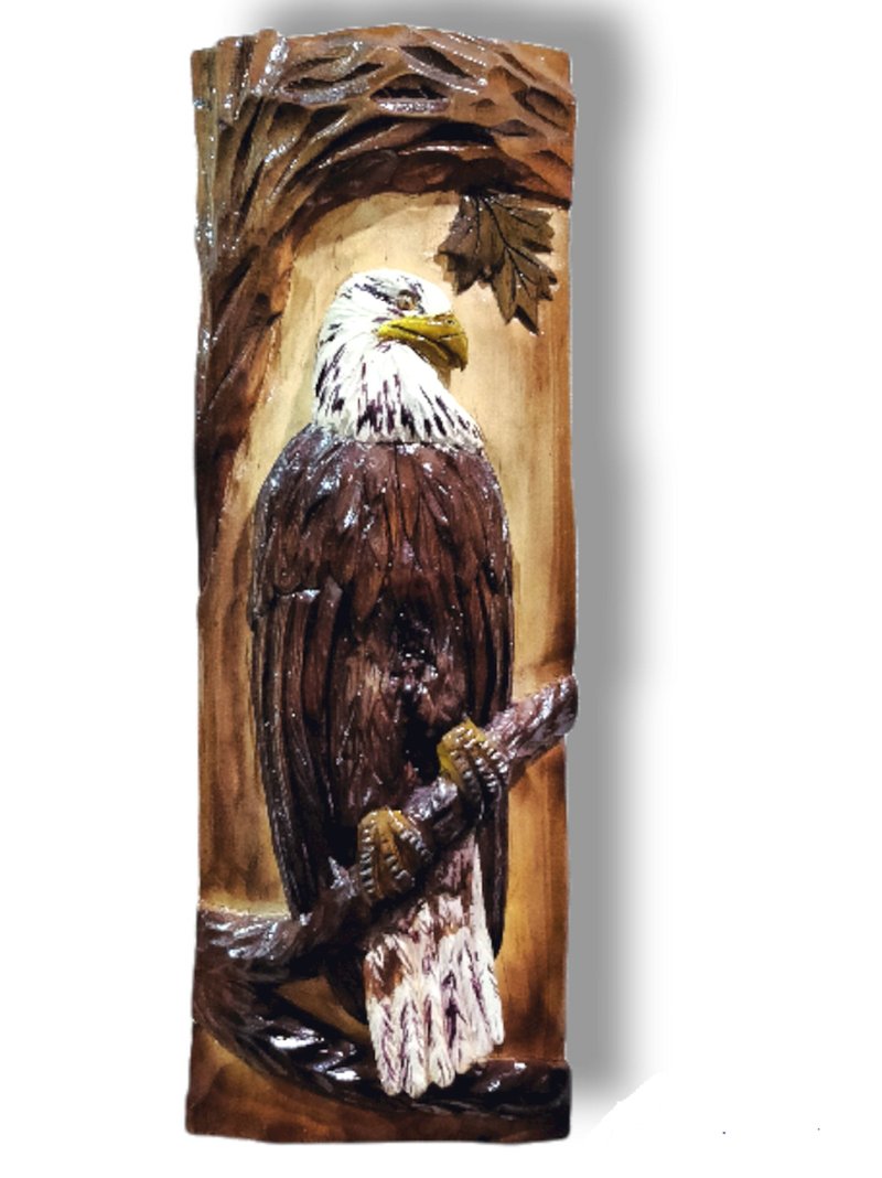 Wood eagle Carved eagle Eagle wall decor Eagle figure Eagle sculpture art - ตกแต่งผนัง - ไม้ สีนำ้ตาล