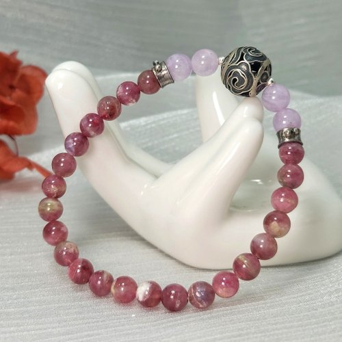善觀手作 手鍊 紫紅碧璽 梅花碧璽 淡紫水晶 925銀飾 手珠 寶石
