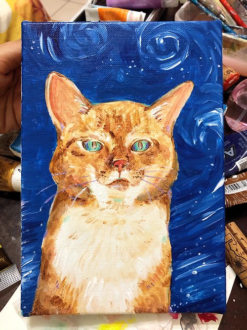 IL YELLA 無語貓貓∣牠的心情跟背景一樣複雜∣手繪無框畫