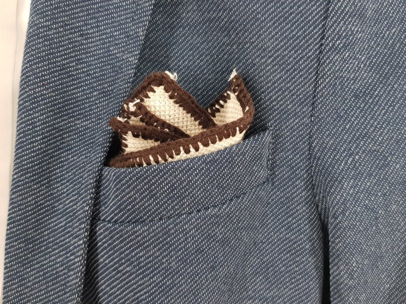 Pocket Square - Creamy Brown with Dark Knitted Edge - 手帕 - 棉．麻 咖啡色