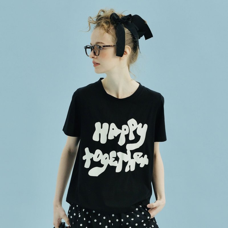 黑色樂融融T恤 / 上衣 T-shirt - 女 T 恤 - 棉．麻 黑色