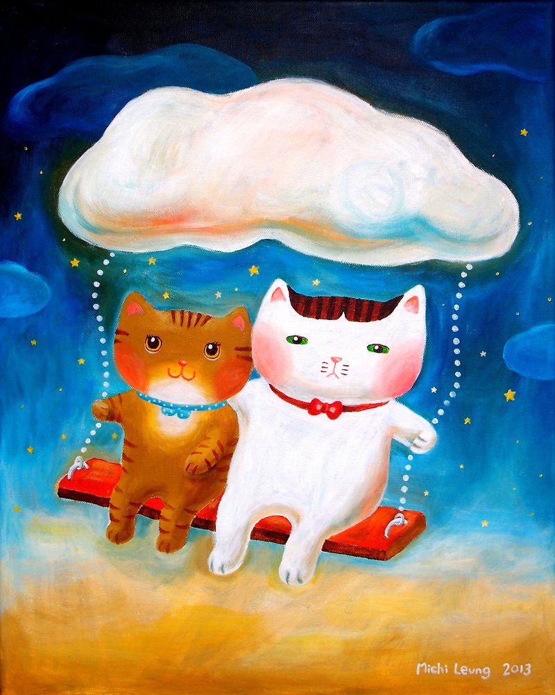 【Cattitude】 Cat Oil Painting Order-Romantic Love Series-L16 - โปสเตอร์ - วัสดุกันนำ้ หลากหลายสี