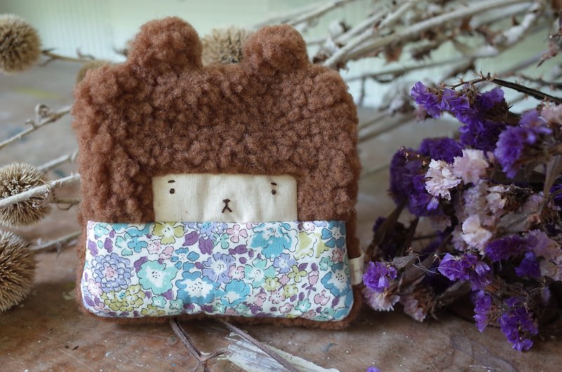 人形バニーの財布 - 暖かい茶色の髪 - 青い花 - 小銭入れ - コットン・麻 ブラウン