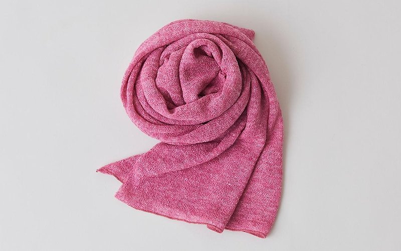 リネンニットストール　ローズピンク - 絲巾 - 棉．麻 粉紅色