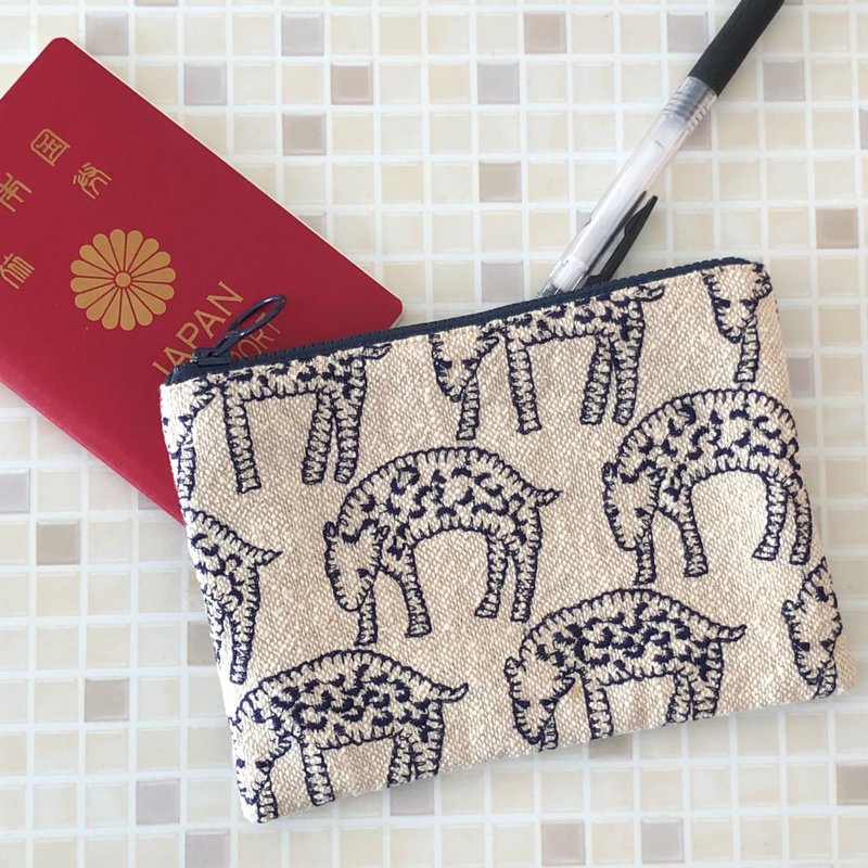 mina perhonen count handmade sheep print pouch with pocket - Toiletry Bags & Pouches - Cotton & Hemp Brown