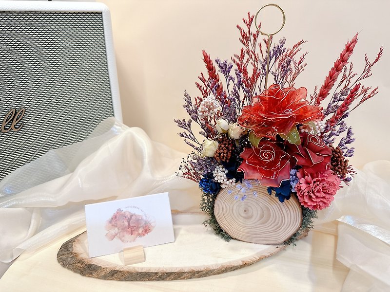 [Yunchu Pavilion Flower Art Handmade] Opening Gift Long Bottom Business Card Holder - ช่อดอกไม้แห้ง - พืช/ดอกไม้ หลากหลายสี