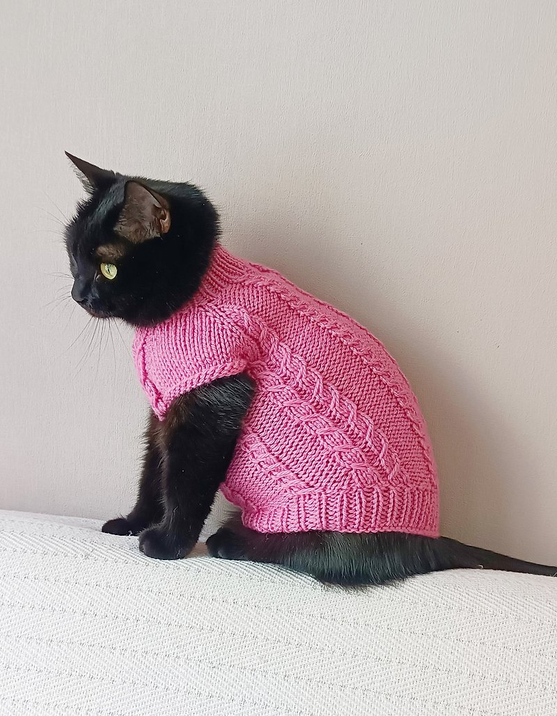 Cable cat sweater Sphinx sweater Wool cat jumper Clothes for cats Dog sweater - ชุดสัตว์เลี้ยง - ขนแกะ 