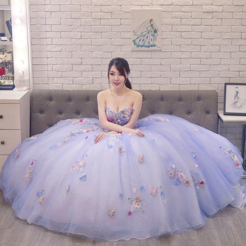 彫刻が刻まれた立体的な花のベストゴージャスなパープルブルーの夢の結婚式 - ドレス - シルク・絹 