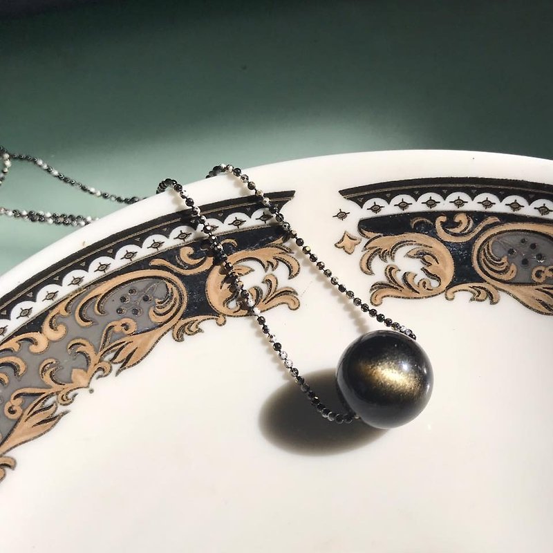 【Lost And Find】Natural OBSIDIAN bracelet - Necklaces - Gemstone Gold