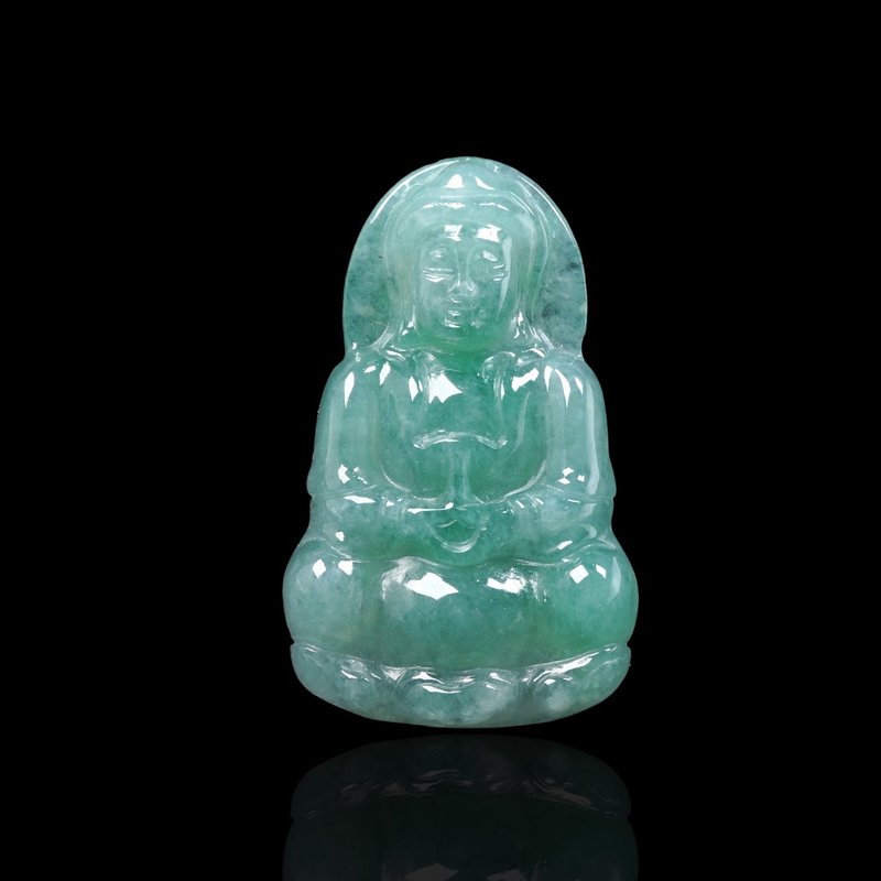 冰種果陽綠翡翠觀音菩薩項鍊 | 天然緬甸玉A貨翡翠 | 送禮 - 項鍊 - 玉石 綠色