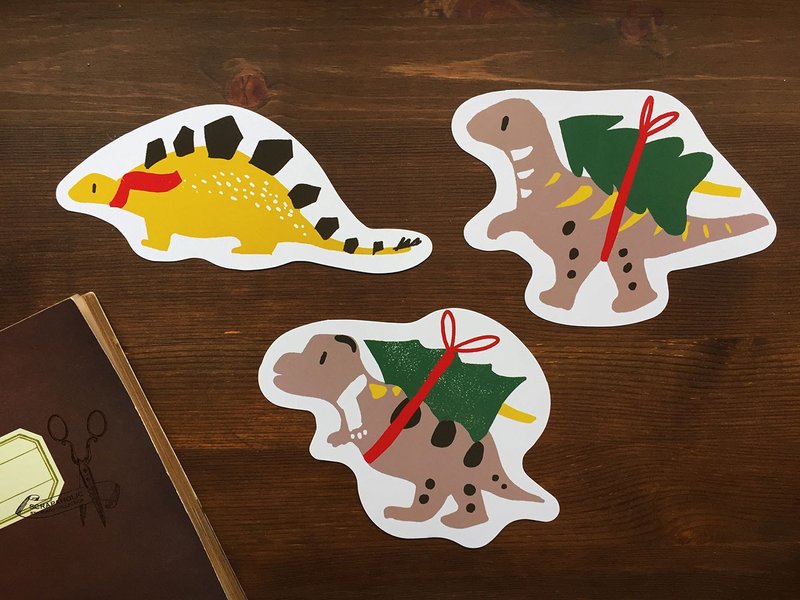 Dinosaur holiday card, Christmas postcards, Seasonal greeting cards - Cards & Postcards - Paper Green