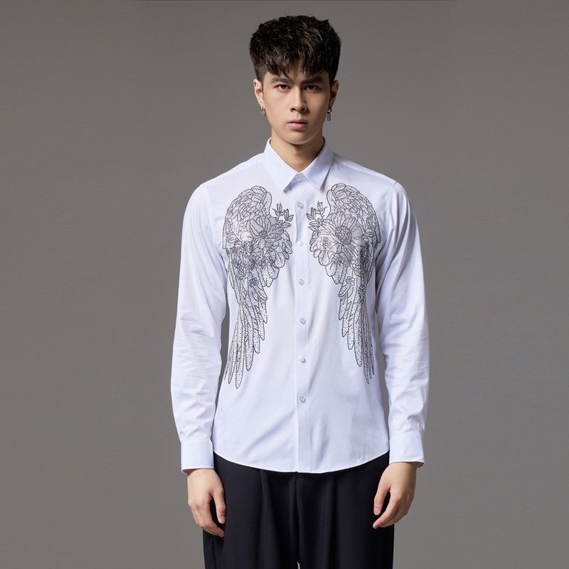 Autumn wing hot drill slim shirt, men's business leisure long sleeve shirt - เสื้อเชิ้ตผู้ชาย - เส้นใยสังเคราะห์ 