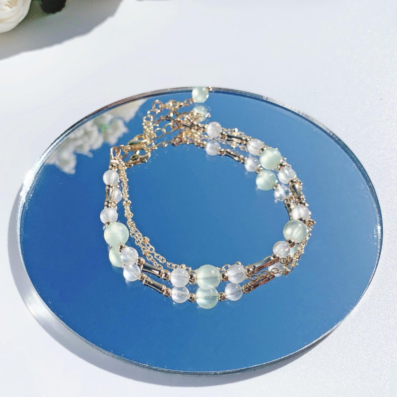 Prehnite Stone 14K gold-filled bracelet natural crystal double layer bracelet - สร้อยข้อมือ - คริสตัล หลากหลายสี