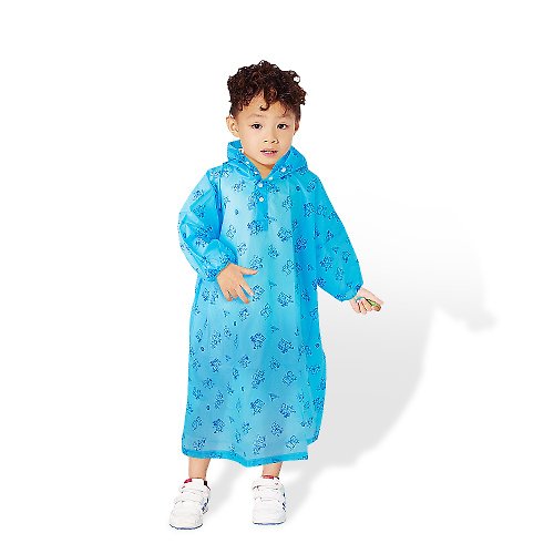 TDN 【雙龍牌】超輕量Q熊秒套可愛兒童雨衣 快速穿脫套式雨衣(果凍藍)