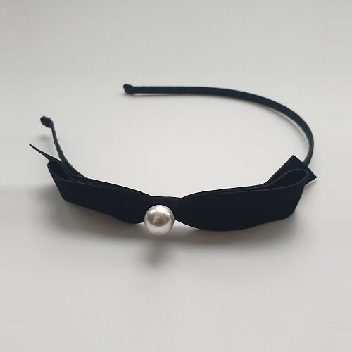 verymignon Black velvet point pearl ribbon Headband,No SLIP / NO headache / No hard