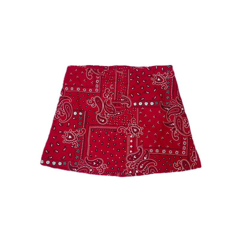 Vintage American Red Bandana Panel Slit Skirt - กระโปรง - ผ้าฝ้าย/ผ้าลินิน หลากหลายสี