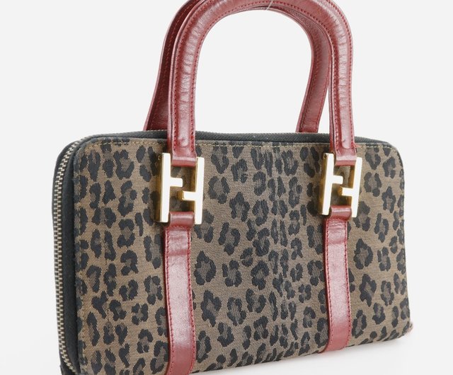 FENDI フェンディ ハラコ レオパード ハンドバッグ red color