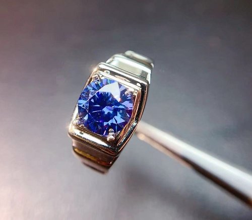 Eratojewels Blue Moissanite Ring, Moissanite Men's Ring, 2 Ct Blue Moissanite Ring