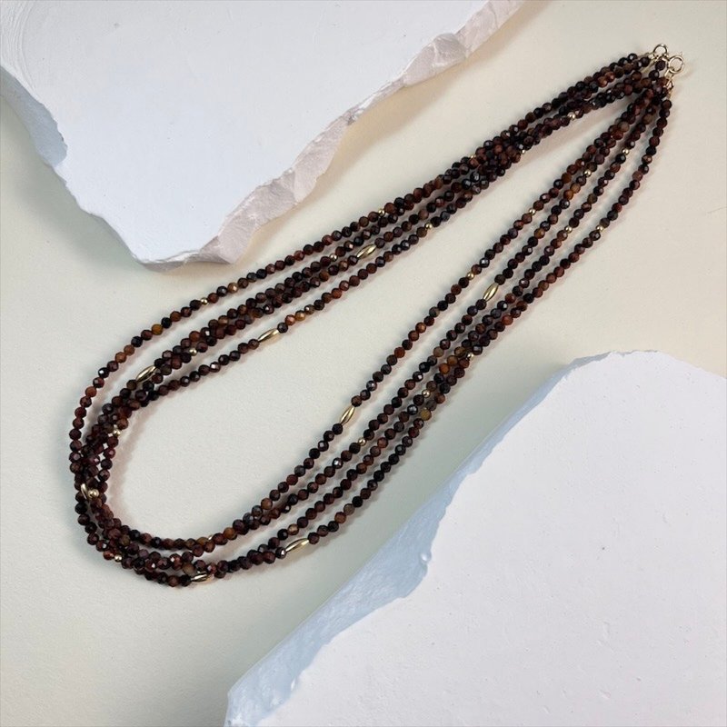 Tiger's Eye Glow Multi-Strand Necklace - สร้อยคอ - เครื่องประดับพลอย สีทอง