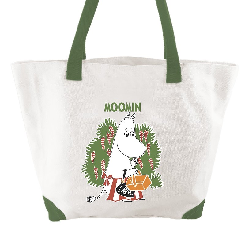 Moomin嚕嚕米授權-船型購物包(綠) - 側背包/斜孭袋 - 棉．麻 綠色