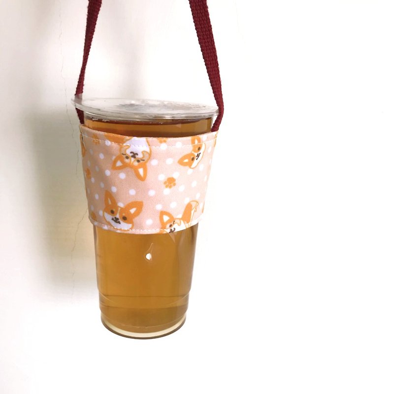 飲料杯套 1212玩樂設計 - 柯基來了 - 杯袋/飲料提袋 - 棉．麻 橘色