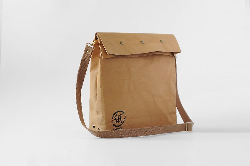 Paper Bamboo Changle New Hand-rolled Large Shoulder Bag (Brown) - กระเป๋าแมสเซนเจอร์ - กระดาษ สีนำ้ตาล