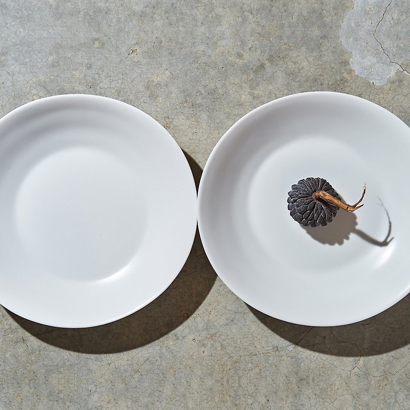 【3,co】Water wave salad plate (2 pieces) - white+white - Small Plates & Saucers - Porcelain White