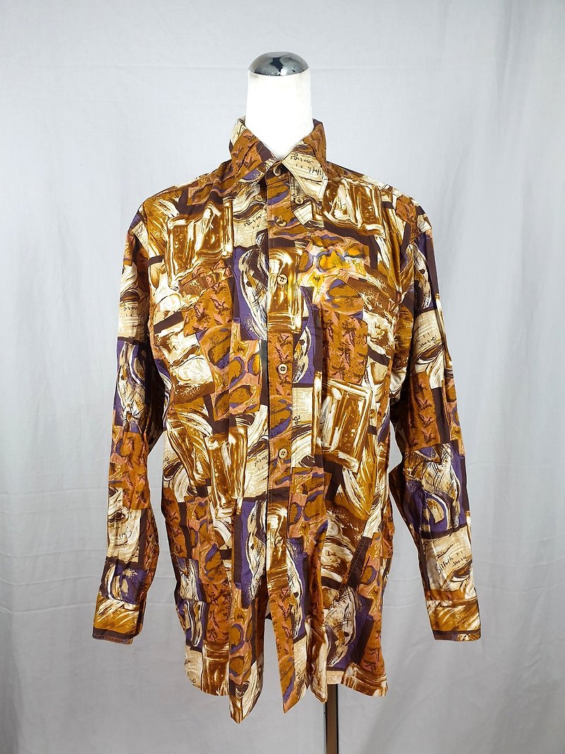 Little tortoise Ge Ge-abstract oil painting vintage shirt - เสื้อเชิ้ตผู้หญิง - ผ้าฝ้าย/ผ้าลินิน 