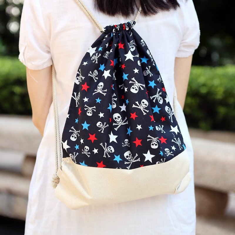 Silverbreeze~ Bundle Back Backpack ~ Skull (B98) (off the box) - Drawstring Bags - Cotton & Hemp Multicolor