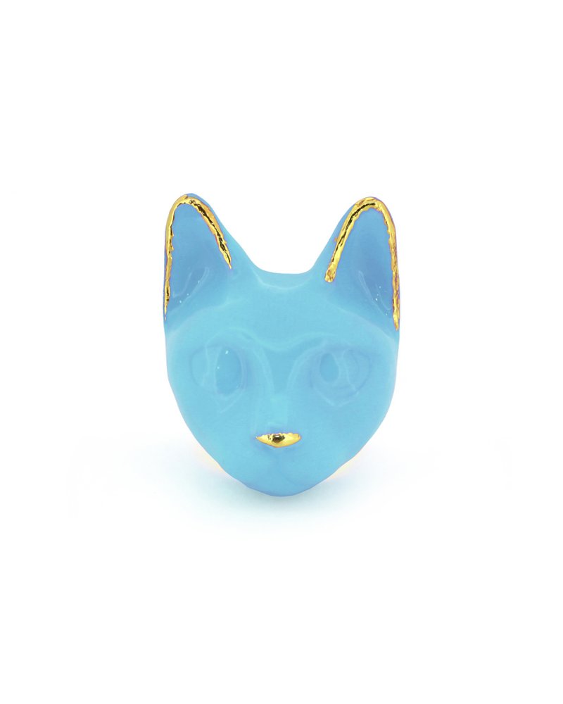 Sky Blue Cat Ring , Cat Ring, Art Collector, Wearable Arts, MaewMarch. - แหวนทั่วไป - โลหะ สีน้ำเงิน