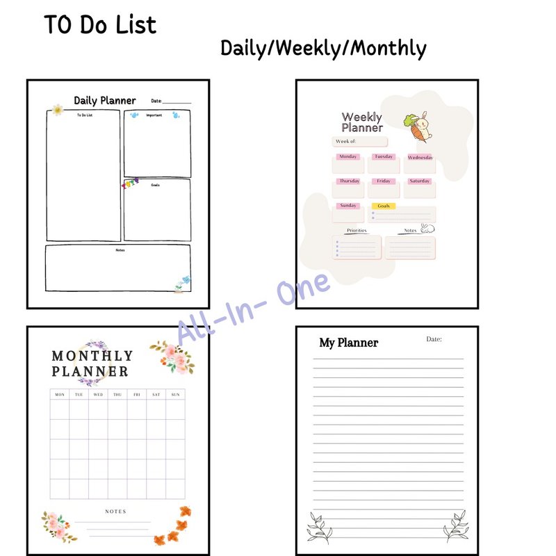 To Do List Daily/Weekly/Monthly Planner Downloadable File PDF Print  8.5x11 in - 其他數位商品 - 其他材質 