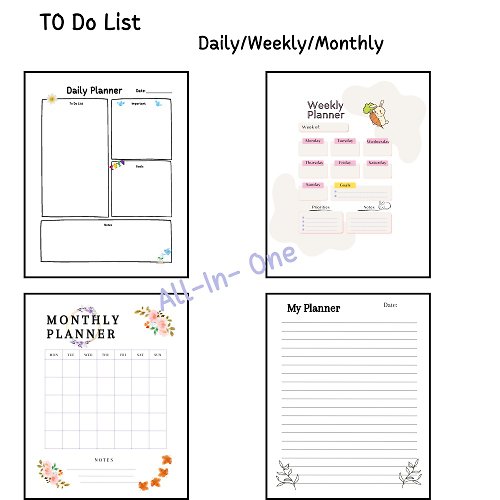 Sasideni Design To Do List Daily/Weekly/Monthly Planner Downloadable File PDF Print 8.5x11 in