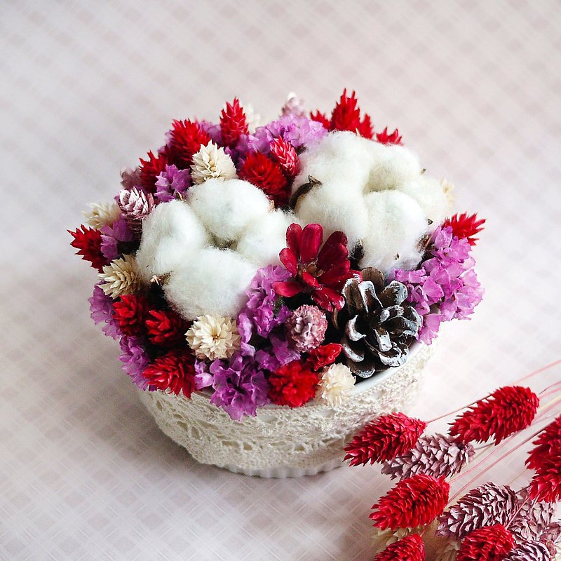 ピンク党 - カナリア綿レースのテーブルの花のカップケーキの誕生日/母の日 - 観葉植物 - 寄せ植え・花 レッド