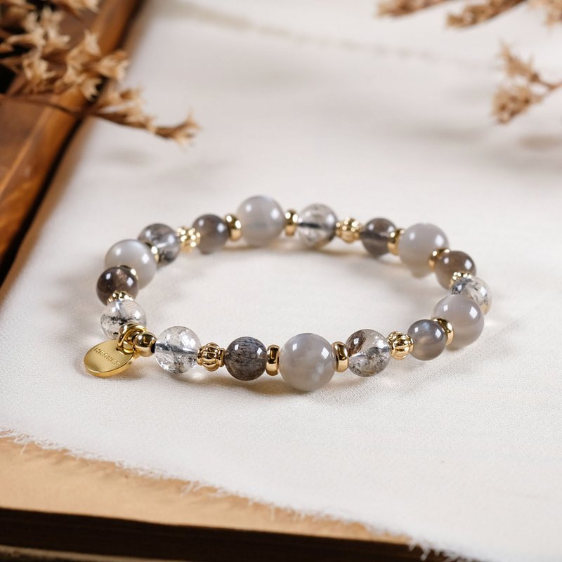 Black Backbone Stone Shining Diamond Bracelet Natural Mineral Crystal - Bracelets - Gemstone Gray