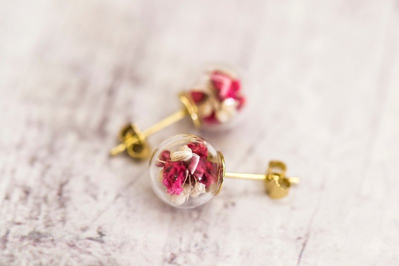 Real Flower Glass Bubble Earrings - ต่างหู - แก้ว สีแดง