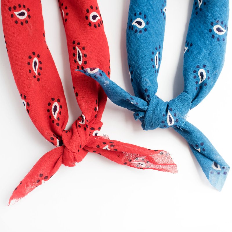 赤と青のアメーバのスカーフのヘッドバンド - 蝶ネクタイ - コットン・麻 レッド