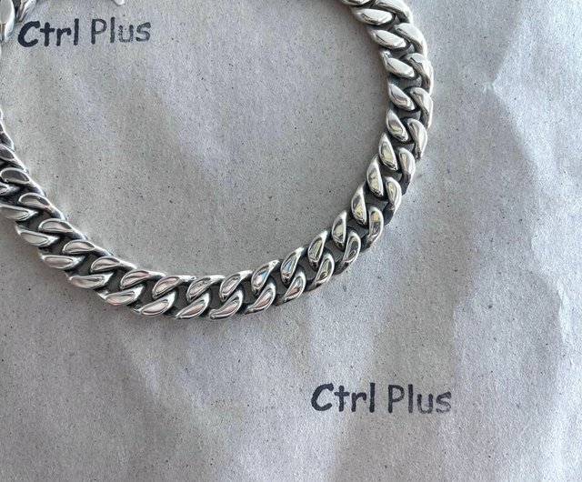 ※純銀玩賞品※ 明和五匁銀 純銀單手鍊-「扁鍊(6.5mm)(問號叩頭)」復古馬鞭鍊-經典系列純銀