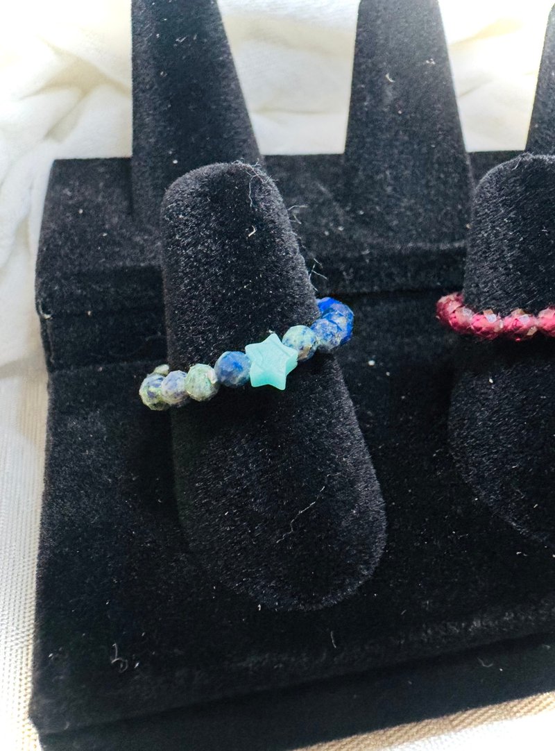 水晶系列 - 青金石與藍色帝皇石星星戒指 - 戒指 - 水晶 藍色