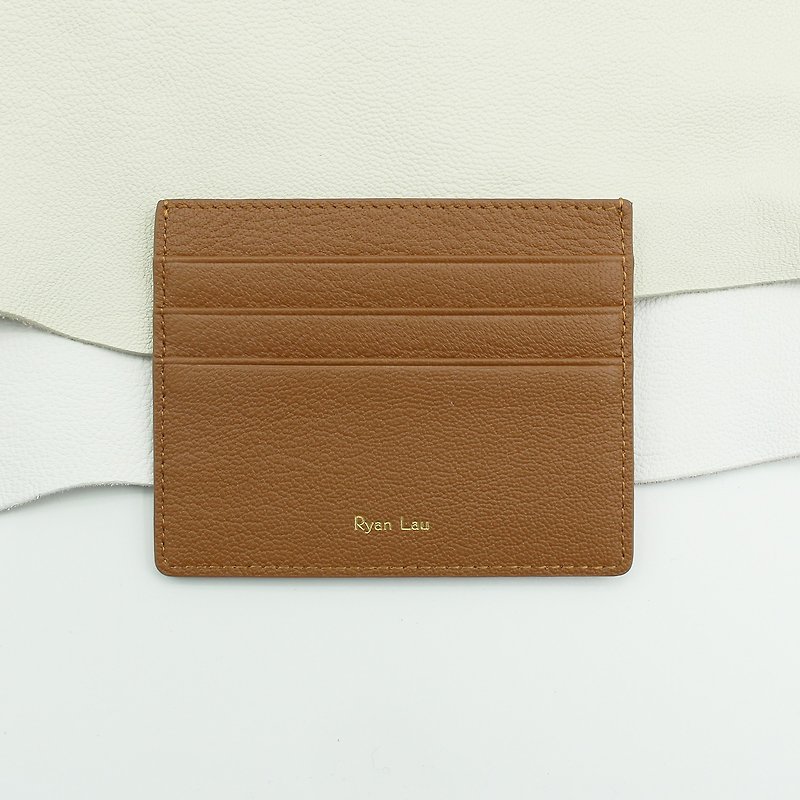 Customized Gift Italian Leather Hazelnut Camel Coffee Card Holder Wallet Small Wallet Card Holder Card Holder - Wallets - Genuine Leather Brown
