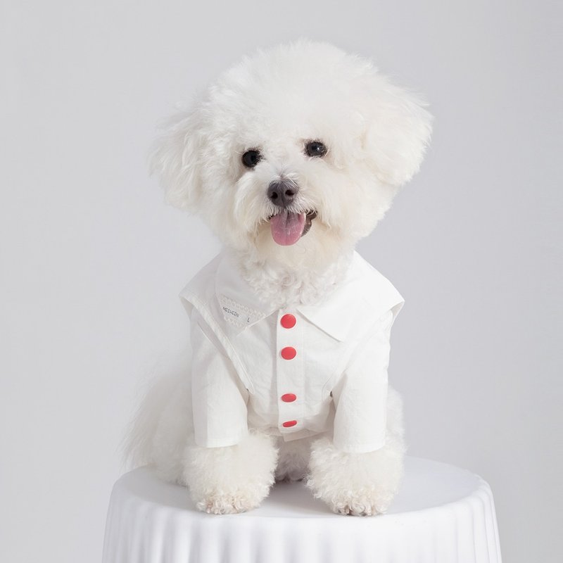 Pet White Shirt High Density Pima Cotton Faux Two Piece Dog Shirt Small and Medium Dog Clothes - ชุดสัตว์เลี้ยง - ผ้าฝ้าย/ผ้าลินิน 