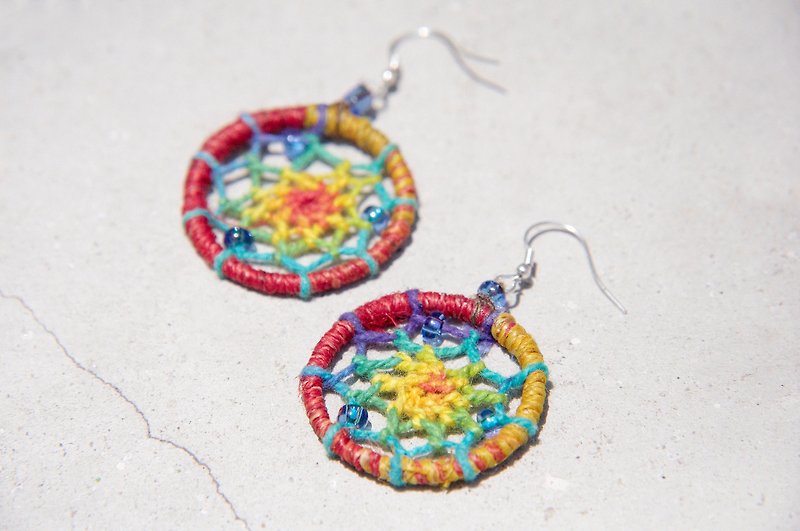 Valentine's Day gifts Christmas gifts hand-woven cotton Linen iridescent dream catcher earrings earrings ear acupuncture Clip-On- Rainbow sense of color cotton Linen lines (can be changed clip-on) - Earrings & Clip-ons - Cotton & Hemp Multicolor