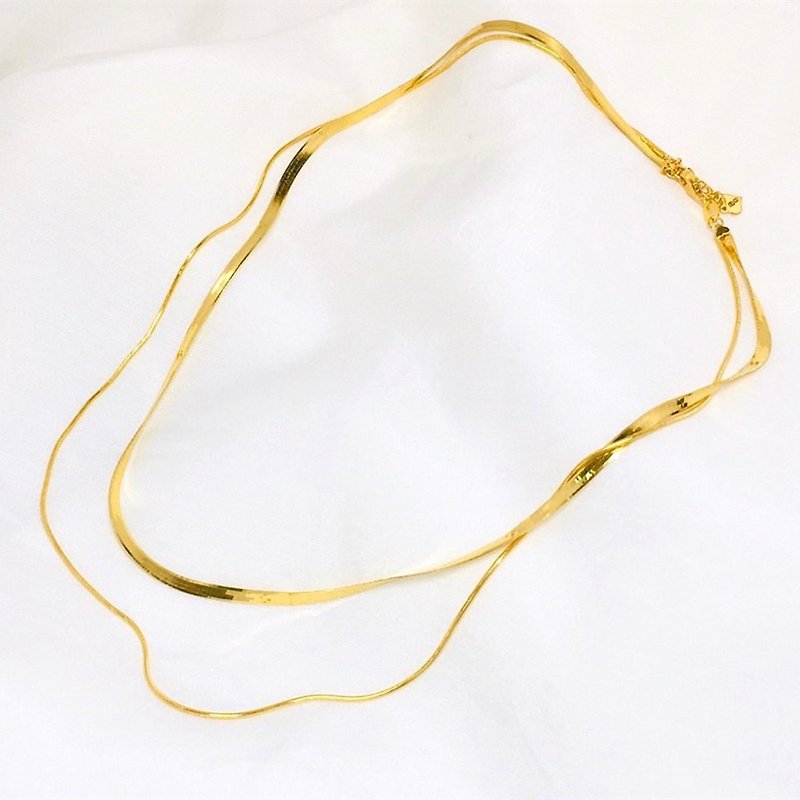 【Asian Gold Jewelry】Double Chain Design- 5G Snake Chain- Gold Necklace:: Solid Gold 9999