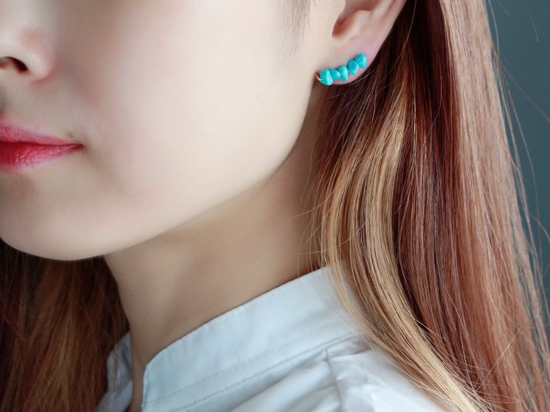 14kgf-2way(pierced earrings/clip-on)sleeping beauty turquoise - 耳環/耳夾/耳骨夾 - 其他金屬 藍色