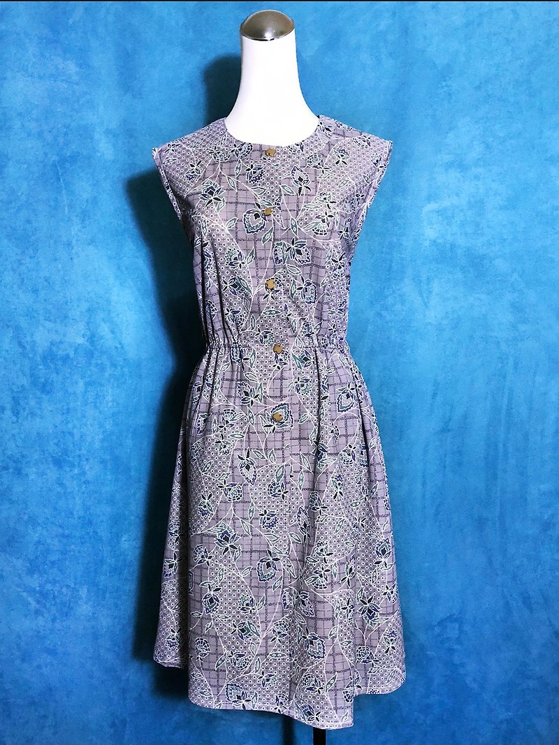 藕紫花朵無袖古著洋裝 / 國外帶回 VINTAGE - 連身裙 - 聚酯纖維 紫色