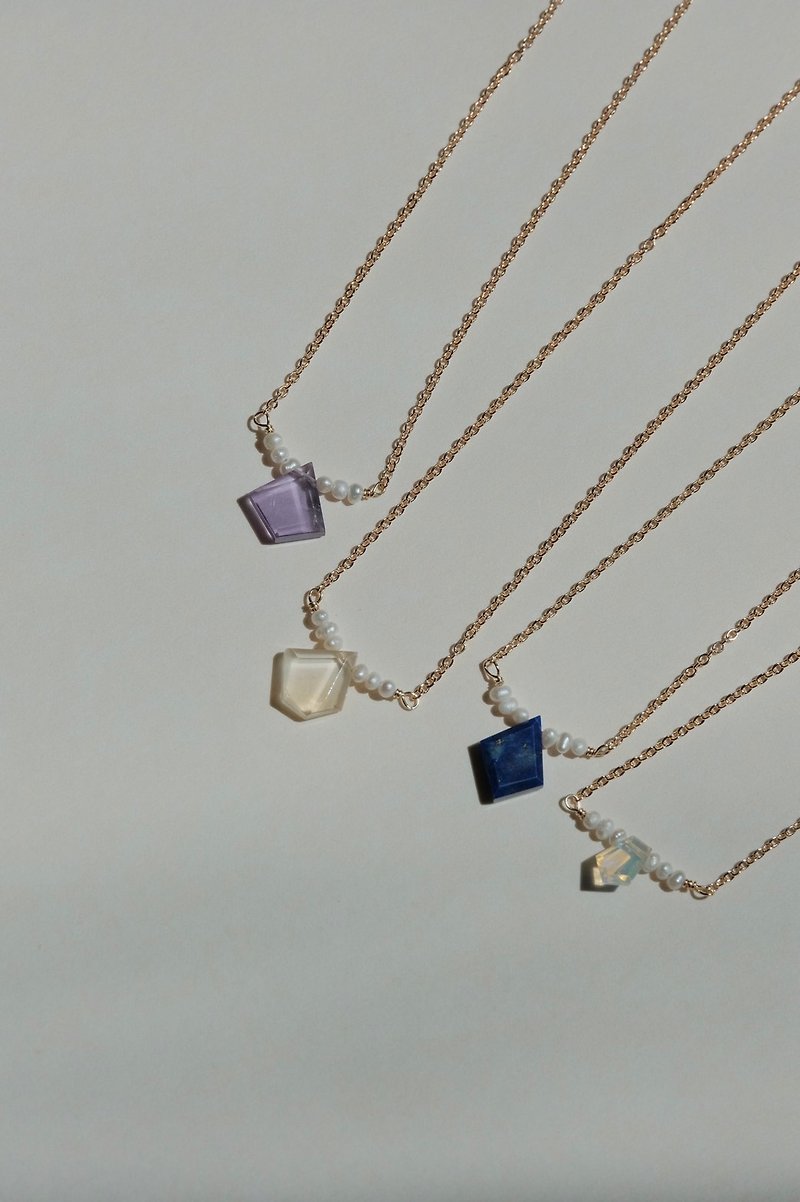 Highlight Star Shard Amethyst Citrine Lapis Lapis Lazuli Opal Pearl Clavicle Chain - Necklaces - Semi-Precious Stones 