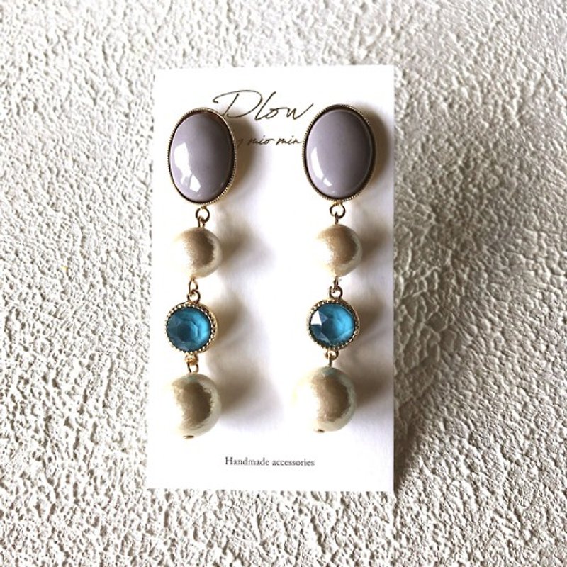 Cloisonne Pearl Swallow ♡ 4 consecutive oval earrings ~ gray x light blue ~