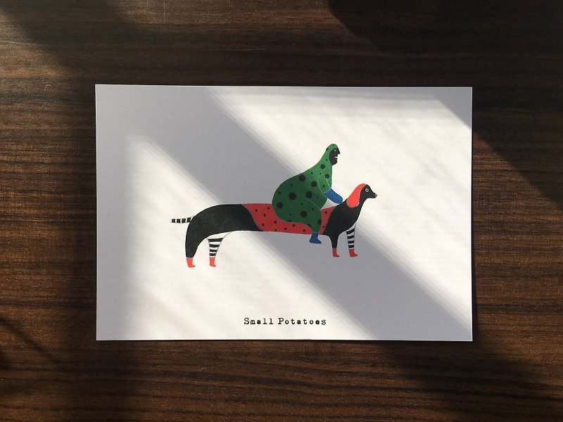 Small Potatoes postcard/Dachshund/Shadowless man - Cards & Postcards - Paper White