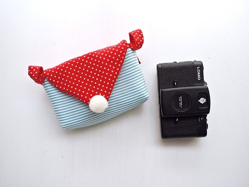 三角信封活動扣帶相機包拉鍊款-藍條+紅點(現貨) - 相機包/相機袋 - 棉．麻 紅色
