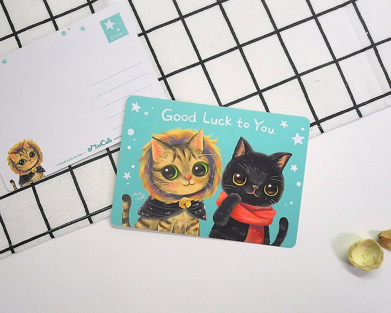 美しいレタス猫のポストカード 幸運を祈ります。 - カード・はがき - 紙 